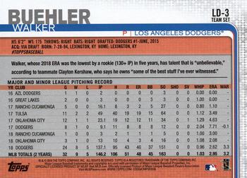 2019 Topps Los Angeles Dodgers #LD-3 Walker Buehler Back