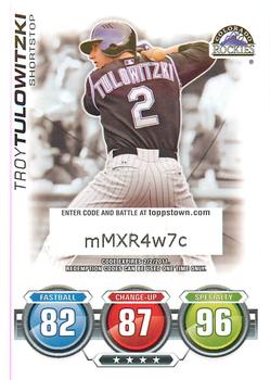 2010 Topps Attax - Code Cards #NNO Troy Tulowitzki Front