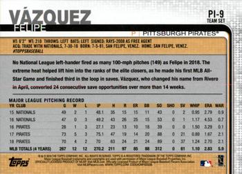 2019 Topps Pittsburgh Pirates #PI-9 Felipe Vázquez Back