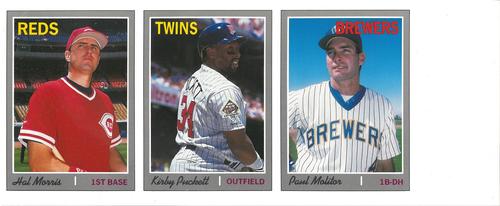 1992 Baseball Cards Magazine '70 Topps Replicas - Panels #10-12 Hal Morris / Kirby Puckett / Paul Molitor Front
