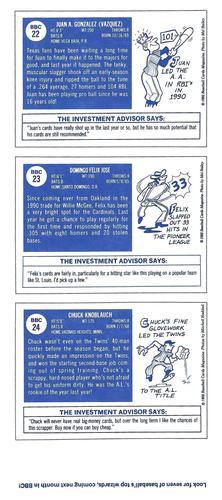 1992 Baseball Cards Magazine '70 Topps Replicas - Panels #22-24 Juan Gonzalez / Felix Jose / Chuck Knoblauch Back