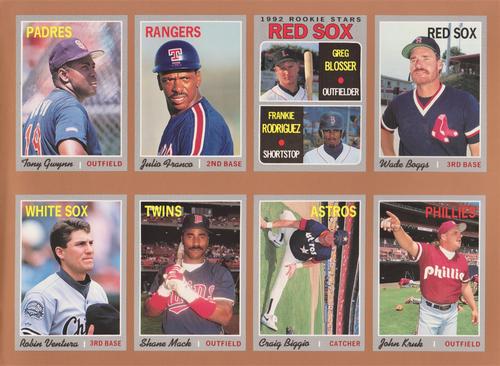 1992 Baseball Cards Magazine '70 Topps Replicas #25-30/39-40 Tony Gwynn / Julio Franco / Greg Blosser / Frank Rodriguez / Wade Boggs / Robin Ventura / Shane Mack / Craig Biggio / John Kruk Front
