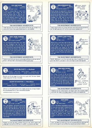 1992 Baseball Cards Magazine '70 Topps Replicas - Panels #57-64 Cecil Fielder / Darryl Strawberry / David McCarty / Scott Stahoviak / Mark McGwire / George Bell / Fred McGriff / Danny Tartabull / Joe Carter Back