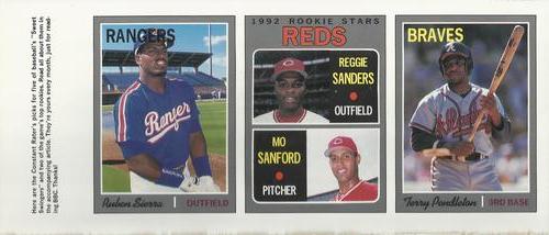 1992 Baseball Cards Magazine '70 Topps Replicas - Panels #7-9 Ruben Sierra / Reggie Sanders / Mo Sanford / Terry Pendleton Front