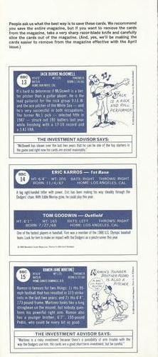 1992 Baseball Cards Magazine '70 Topps Replicas - Panels #13-15 Jack McDowell / Eric Karros / Tom Goodwin / Ramon Martinez Back