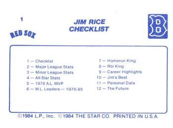 1986 Star Jim Rice - Separated #1 Jim Rice Back