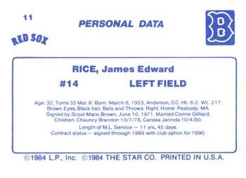 1986 Star Jim Rice - Separated #11 Jim Rice Back