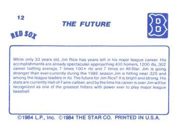 1986 Star Jim Rice - Separated #12 Jim Rice Back