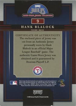 2005 Playoff Prestige - MLB Game-Worn Jersey Collection #9 Hank Blalock Back