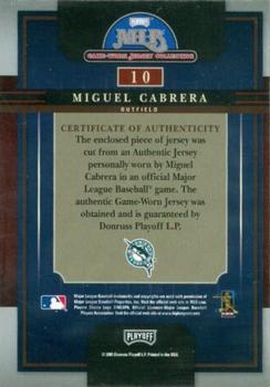 2005 Playoff Prestige - MLB Game-Worn Jersey Collection #10 Miguel Cabrera Back