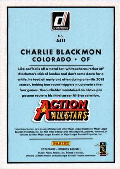 2019 Donruss - Action All-Stars Gold #AA11 Charlie Blackmon Back