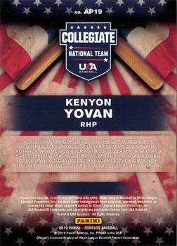 2019 Donruss - American Pride Vector #AP19 Kenyon Yovan Back