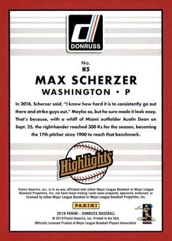 2019 Donruss - Highlights #H5 Max Scherzer Back