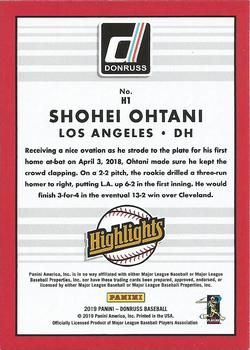 2019 Donruss - Highlights Vector #H1 Shohei Ohtani Back