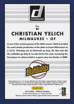 2019 Donruss - Highlights Red #H7 Christian Yelich Back