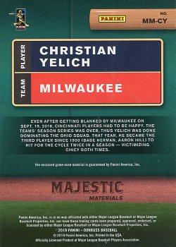 2019 Donruss - Majestic Materials #MM-CY Christian Yelich Back