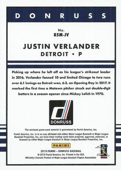 2019 Donruss - Retro 1985 Materials #85M-JV Justin Verlander Back