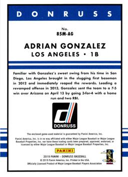 2019 Donruss - Retro 1985 Materials #85M-AG Adrian Gonzalez Back
