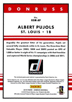 2019 Donruss - Retro 1985 Materials #85M-AP Albert Pujols Back