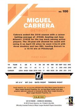 2019 Donruss - Independence Day #100 Miguel Cabrera Back