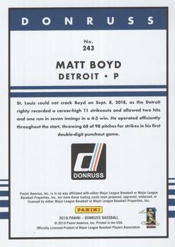 2019 Donruss - Career Stat Line #243 Matt Boyd Back
