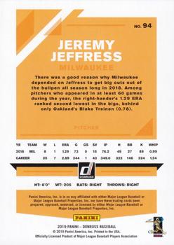 2019 Donruss - Season Stat Line #94 Jeremy Jeffress Back