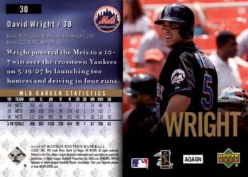 2007 SP Rookie Edition #30 David Wright Back