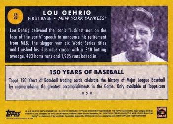2019 Topps 150 Years of Baseball #53 Lou Gehrig Back