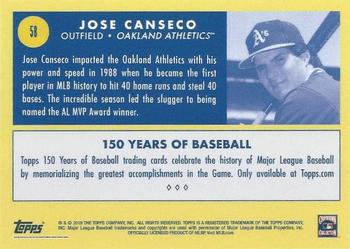 2019 Topps 150 Years of Baseball #58 Jose Canseco Back