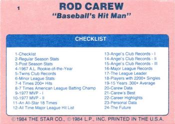 1986 Star Rod Carew - Separated #1 Rod Carew Back