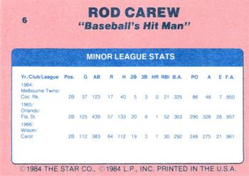 1986 Star Rod Carew - Separated #6 Rod Carew Back