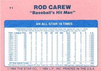 1986 Star Rod Carew - Separated #11 Rod Carew Back
