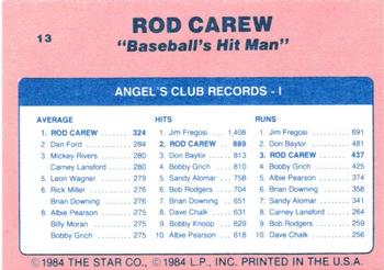1986 Star Rod Carew - Separated #13 Rod Carew Back