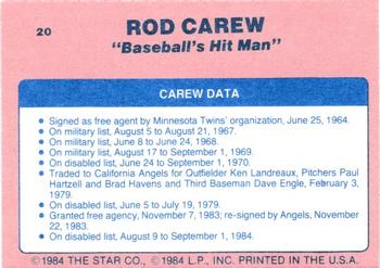 1986 Star Rod Carew - Separated #20 Rod Carew Back