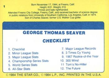 1986 Star Tom Seaver - Separated #1 Tom Seaver Back