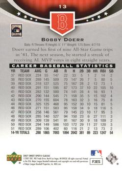 2007 Upper Deck Sweet Spot Classic #13 Bobby Doerr Back