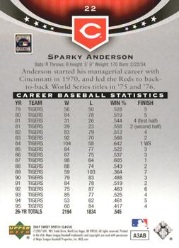2007 Upper Deck Sweet Spot Classic #22 Sparky Anderson Back