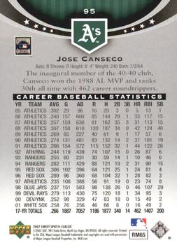 2007 Upper Deck Sweet Spot Classic #95 Jose Canseco Back