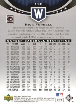 2007 Upper Deck Sweet Spot Classic #198 Rick Ferrell Back