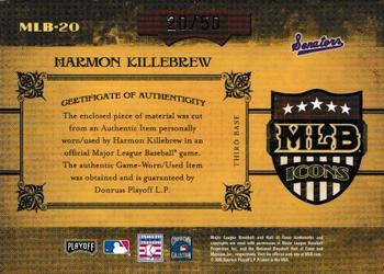 2005 Playoff Prime Cuts - MLB Icons Material Jersey Position #MLB-20 Harmon Killebrew Back