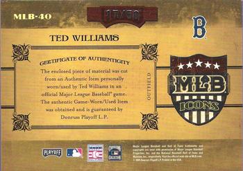 2005 Playoff Prime Cuts - MLB Icons Material Jersey Position #MLB-40 Ted Williams Back