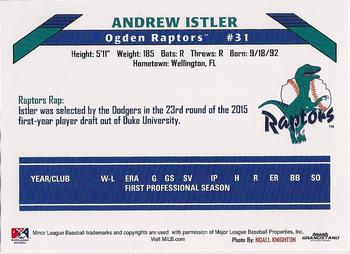2015 Grandstand Ogden Raptors #NNO Andrew Istler Back