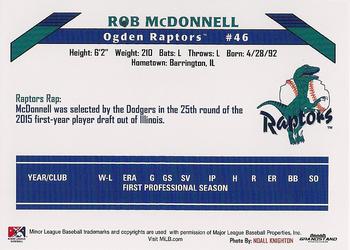 2015 Grandstand Ogden Raptors #NNO Rob McDonnell Back