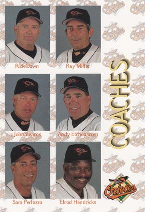 1997 Hershey's Baltimore Orioles #28 Rick Down / Ray Miller / John Stearns / Andy Etchebarren / Sam Perlozzo / Elrod Hendricks Front