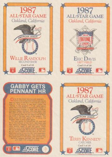 1988 Score - Wax Box Bottom Panels #15 / 3 / 1 / T4 Eric Davis / Willie Randolph / Terry Kennedy / Wrigley Field '38 Back