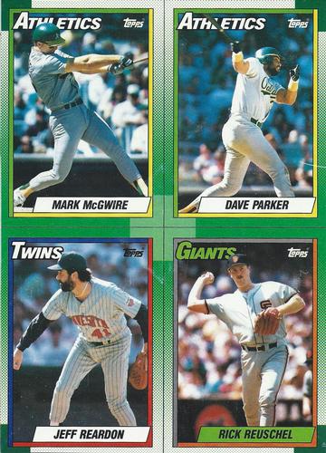 1990 Topps - Wax Box Bottom Panels #I / J / K / L Mark McGwire / Dave Parker / Jeff Reardon / Rick Reuschel Front
