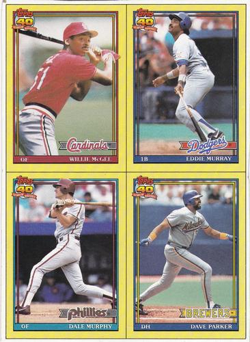 1991 Topps - Wax Box Bottom Panels #I / J / K / L Willie McGee / Dale Murphy / Eddie Murray / Dave Parker Front