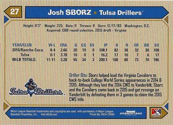 2017 Grandstand Tulsa Drillers #NNO Josh Sborz Back