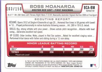 2012 Bowman Chrome - Prospects Autographs Blue Refractor #BCA-BM Boss Moanaroa Back