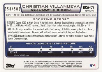 2012 Bowman Chrome - Prospects Autographs Refractor #BCA-CV Christian Villanueva Back